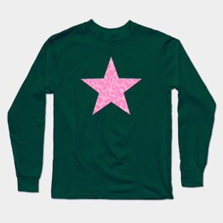Pink Textured Leopard Star Print Design Long Sleeve T-Shirt